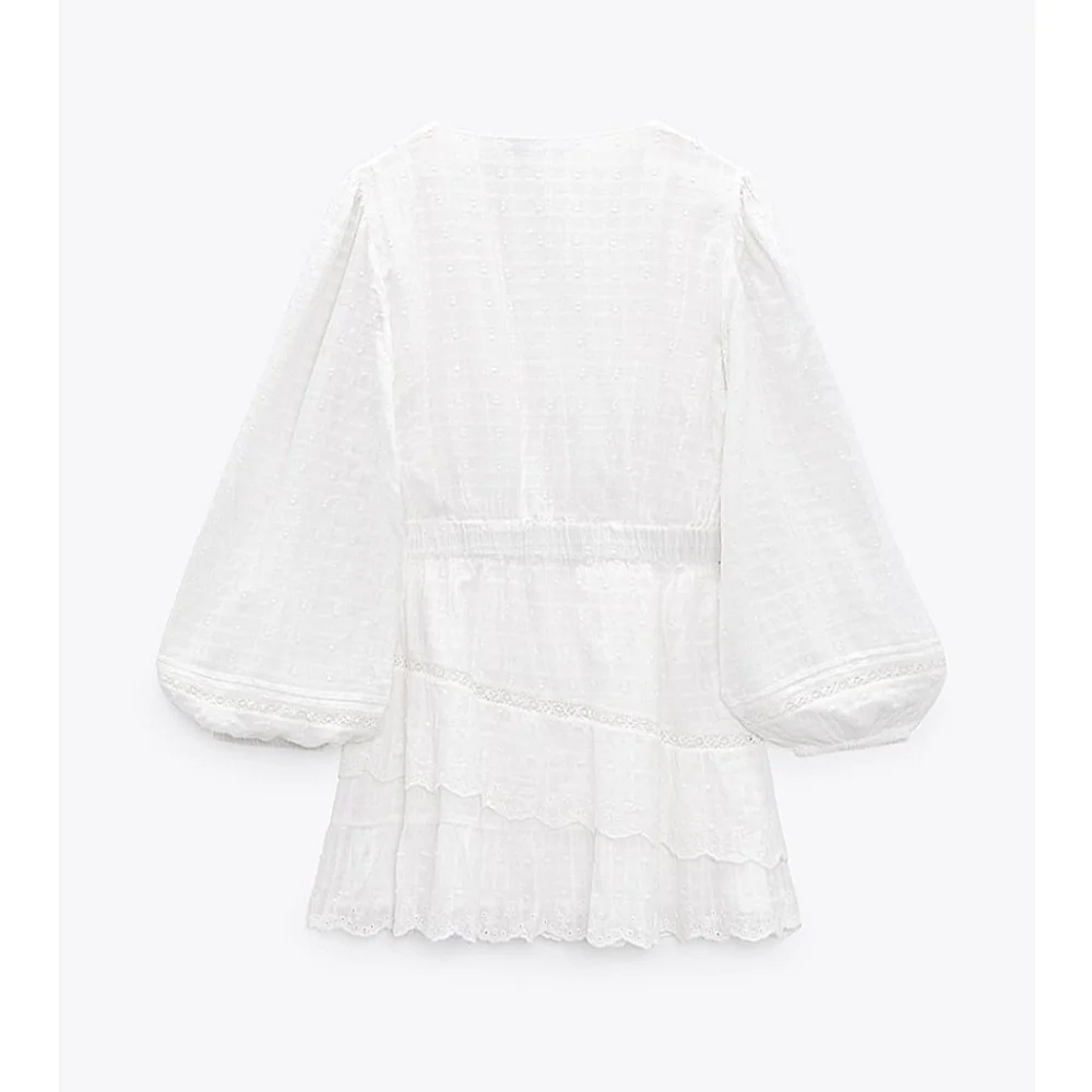 Zara * embroidered lace insert dress white flowy boho - Picture 11 of 11